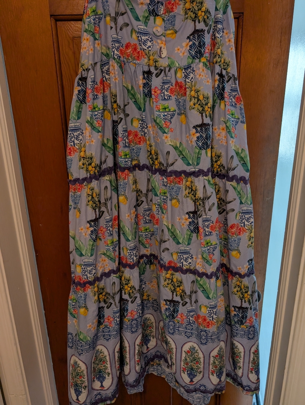 16w Anthropologie Floral Tie-Shoulder Emily Lovelock Tiered Vase Dress - Picture 3 of 4